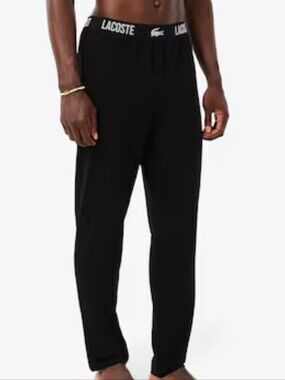Lacoste Mens Black Logo Elastic-Waist Lounge Pants Numerous Sized